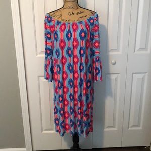 NWOT R. Rouge Blue/Pink Off The Shoulder Dress
